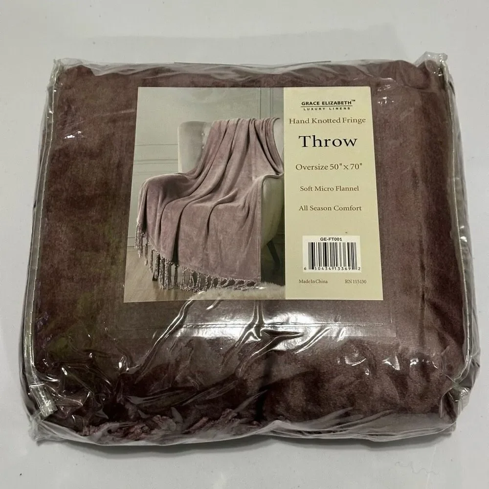 Grace Elizabeth Luxury Linens | Hand Knotted Fringe Throw Blanket | Oversize 50”